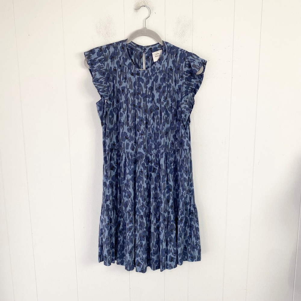 Knox Rose Blue Animal Print Tiered Ruffle Sleeveless Dress Size Small